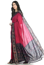 Vamika Sambalpuri Ikat Cotton Rekhabala Buti Magenta & Black Saree