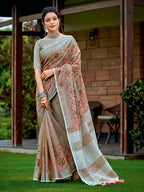 Shree Shyam Fashion Linen Brown Saree - Distacart