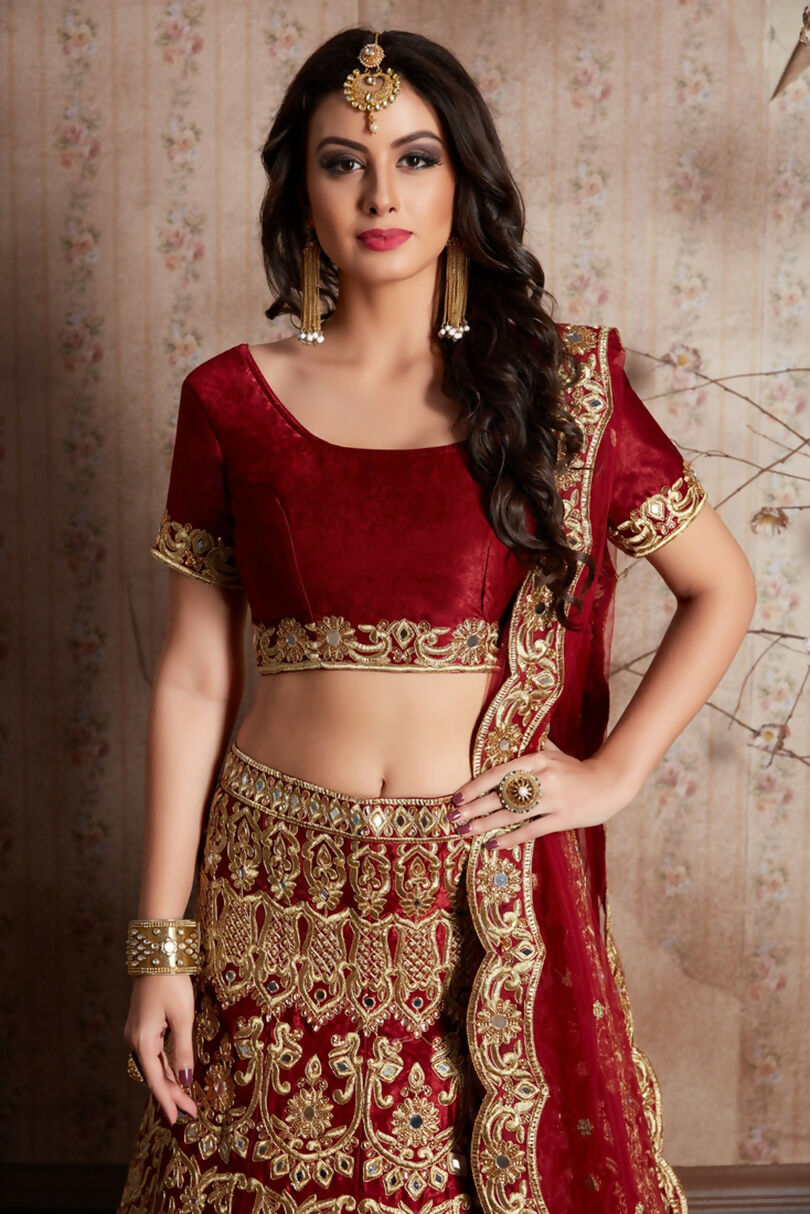 Jyoti Fashion Mesmerizing Red Sequins Embroidered Velvet Lehenga Choli with Dupatta