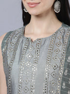 Myshka Women Grey Ethnic Motifs Printed Kurta with Shararas With Dupatta Set - Distacart
