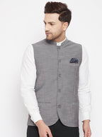 Even Apparels Grey Merino Men's Nehru Jacket-Contrast Lining-Free Pocket Square PW690 - Distacart