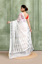 Piyari Fashion Women's White Embellished Cotton Blend Jamdani Saree - Distacart