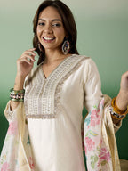 Sangria Embroidered A-Line Kurta With Trousers & Dupatta