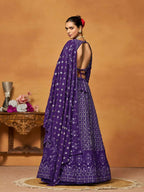 Purple Thread Sequence Embroidered Georgette Lehenga Choli - Jihu Culture