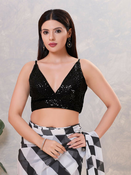 Joban Fashion Women Sequin Black Stitched Blouse