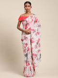 Ahalyaa Women's White Chiffon Digital Print Floral Saree - Distacart