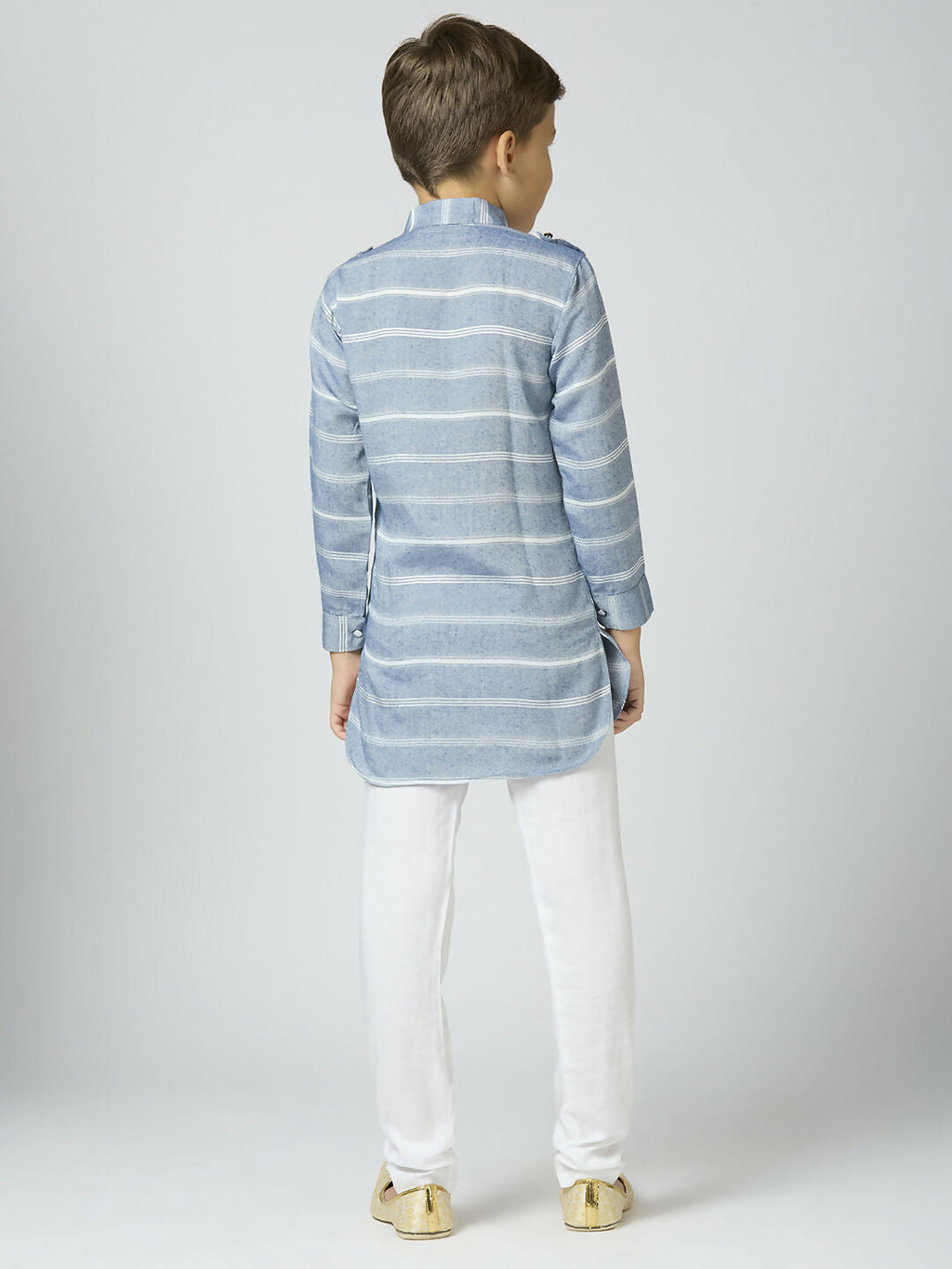 Joban Fashion Kids Island Full Sleeves Cotton Kurta and Pyjama Set with Strip - Blue - Distacart