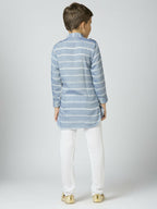 Joban Fashion Kids Island Full Sleeves Cotton Kurta and Pyjama Set with Strip - Blue - Distacart