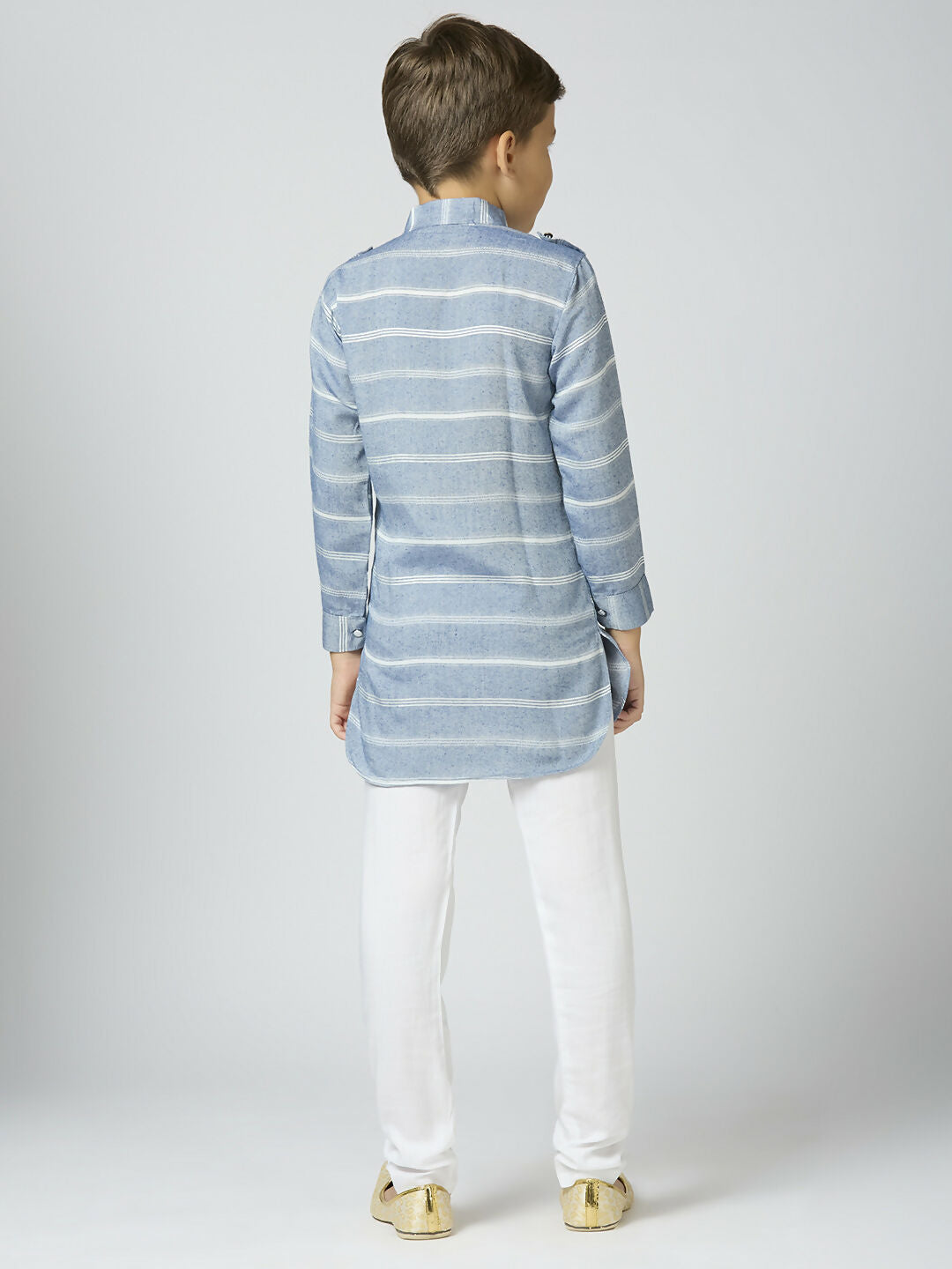 Joban Fashion Kids Island Full Sleeves Cotton Kurta and Pyjama Set with Strip - Blue - Distacart