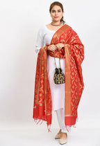 Mominos Fashion Moeza Women's Banarsi Silk Floral Woven Design Red Dupatta - Distacart