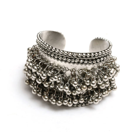 Mominos Fashion Kamal Johar Oxidised Silver-Plated Ghungroo Handcraft Cuff Bracelet