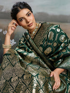 Shree Shyam Fashion Bottle Green Silk Blend Saree - Distacart