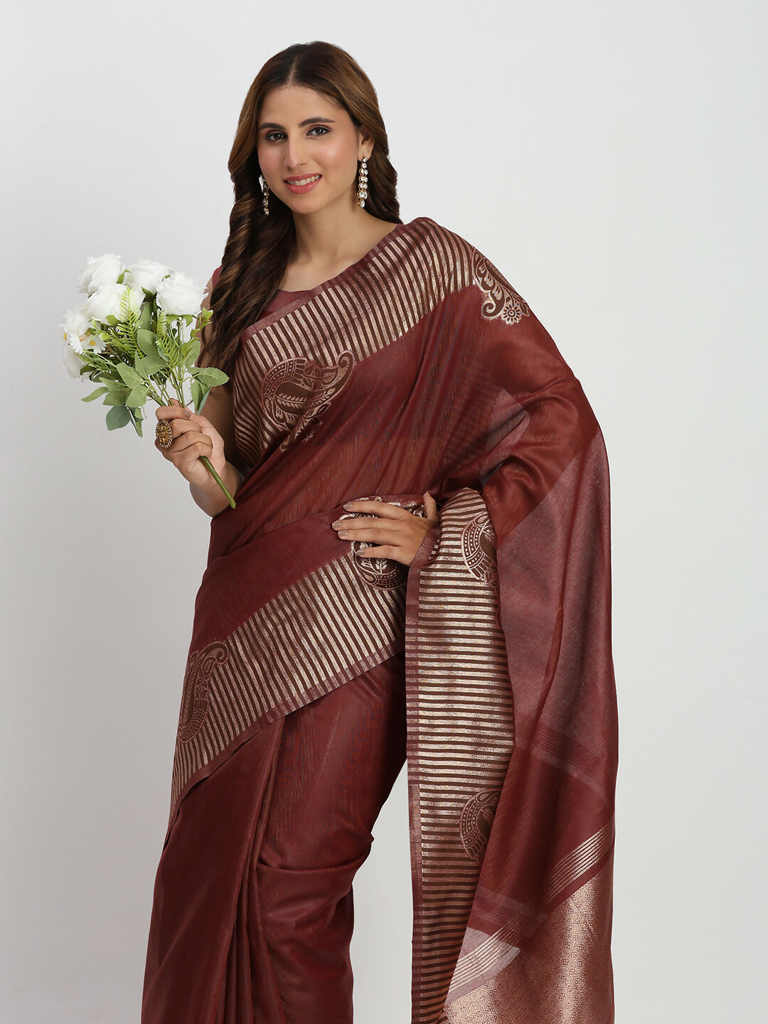 Shree Shyam Fashion Linen Cotton Maroon Saree - Distacart