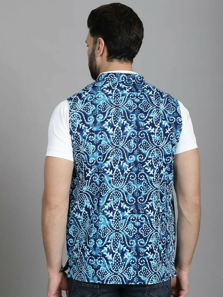 Even Apparels Nehru Jacket With Welt Pockets - Blue