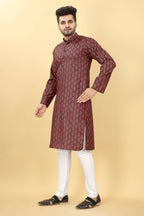 Maroon Cotton Printed Men's Kurta - Mahotsav