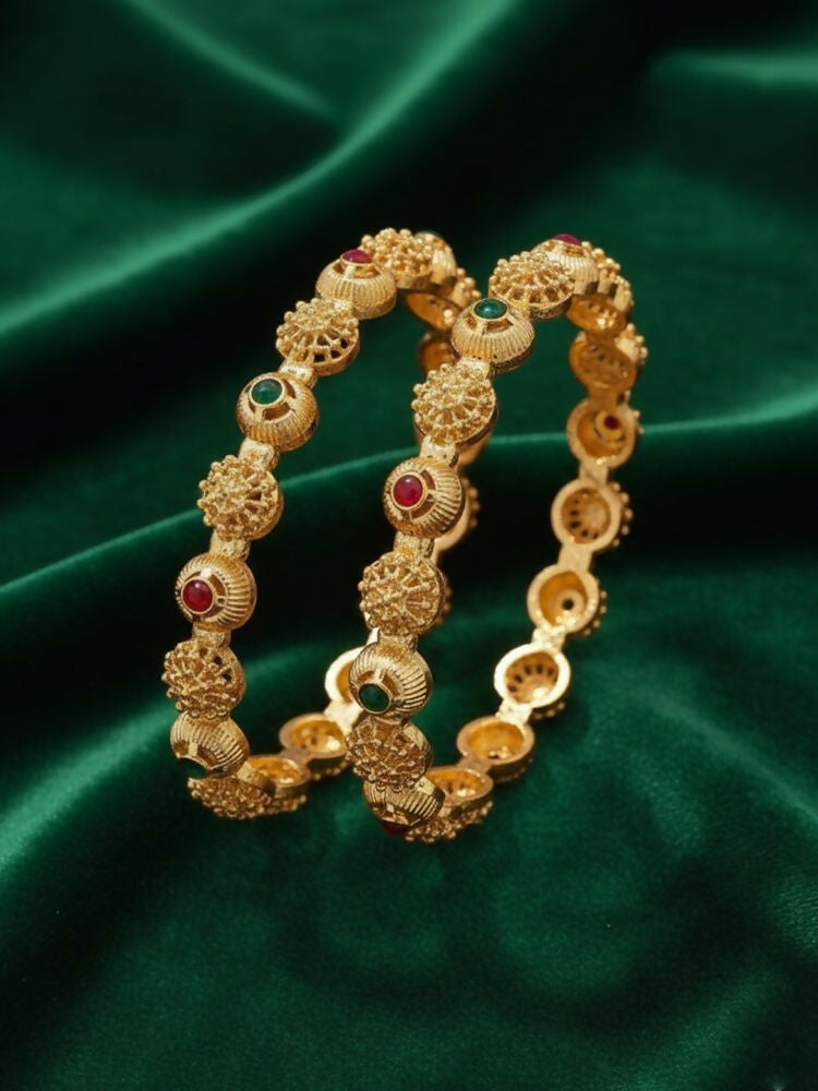 NVR Women Set of 2 Gold Plated Artificial Stone Bangle - Distacart