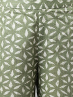 FIORRA Women's Green Lurex Cotton Flared Kurta Palazzo Set With Dupatta