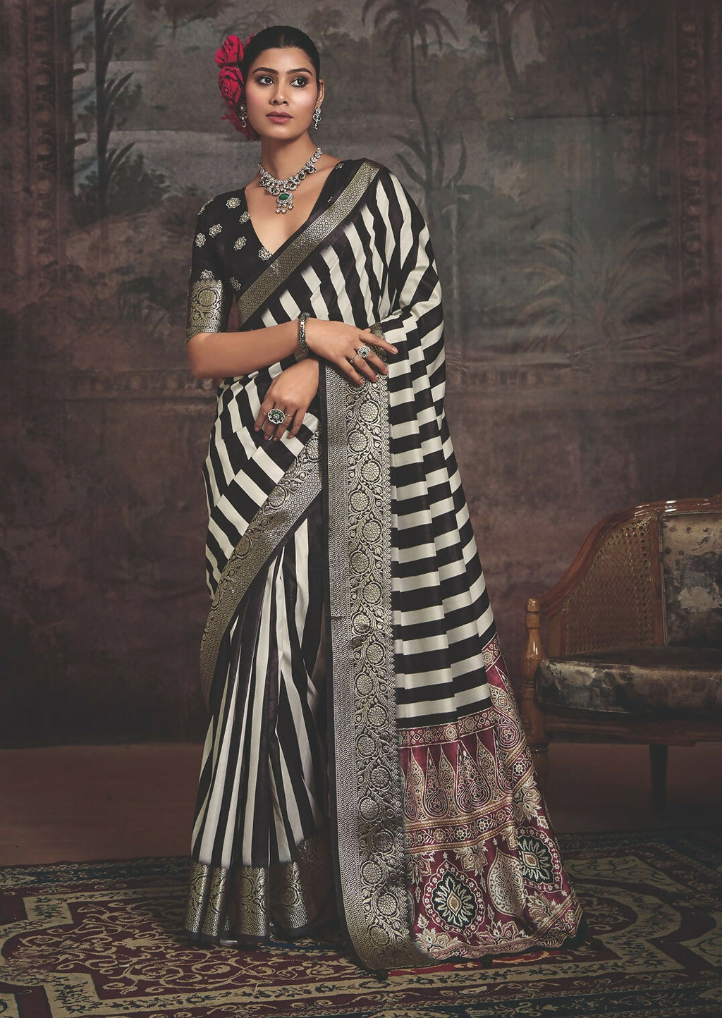 Joban Fashion Multicolor Art Silk With Fine Viscose Border Ajrak Full Body Print With Soft Finish Saree - Distacart