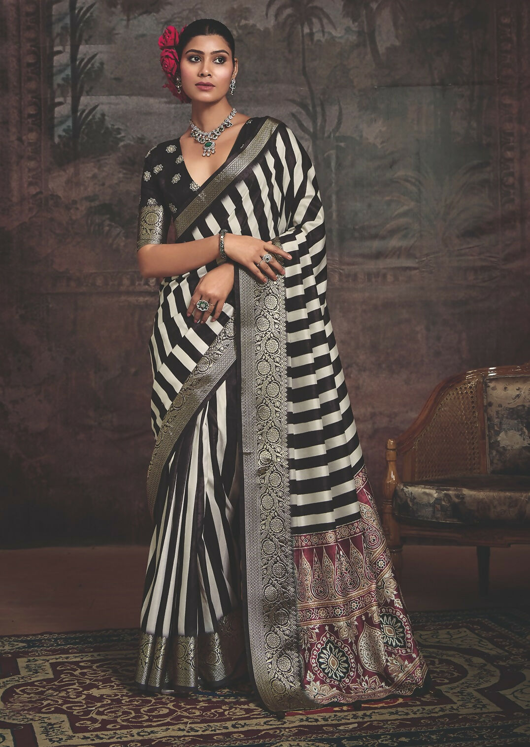 Joban Fashion Multicolor Art Silk With Fine Viscose Border Ajrak Full Body Print With Soft Finish Saree - Distacart