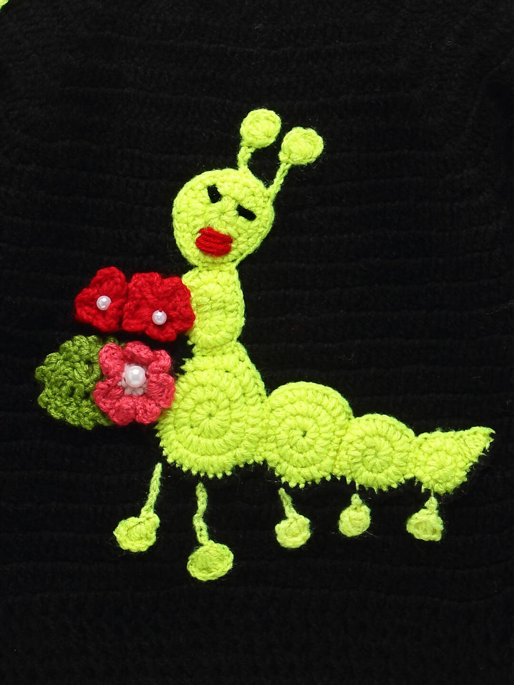 Chutput Kids Black Coloured Solid Pullover with Caterpiller Applique Detail
