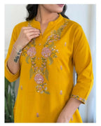 The52 Women's Beautiful Rayon Slub Fabric Embroidery Work Straight Kurta Pant and Dupatta Set - Distacart