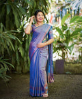 DEIANA'S Beautiful Designer Golden zari Soft Lichi Silk Saree - Blue