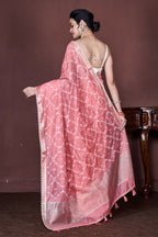 Morchari Peach Cotton Chanderi Embroidery Saree Unstitched Blouse - Distacart