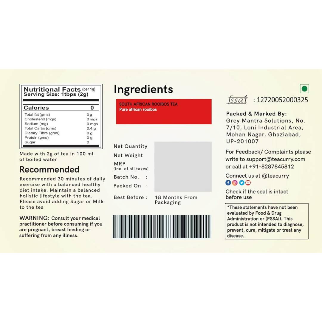 Teacurry South African Rooibos Tea Bags - Distacart