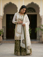 Teeya Creation Green Gimmy Silk Designer Embroidery Work Wedding Wear Palazzo Pair - Distacart