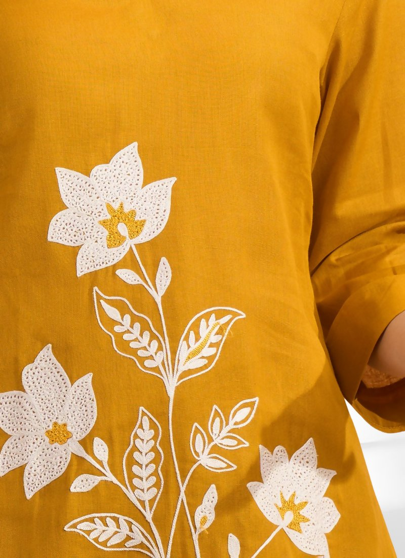 Joban Fashion Mustard Cotton, Linen Embroidered Readymade Cord Set - Distacart