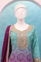 Anaita Purple Digital print with Embroidered Silk Stitched Plazo Suit - Distacart