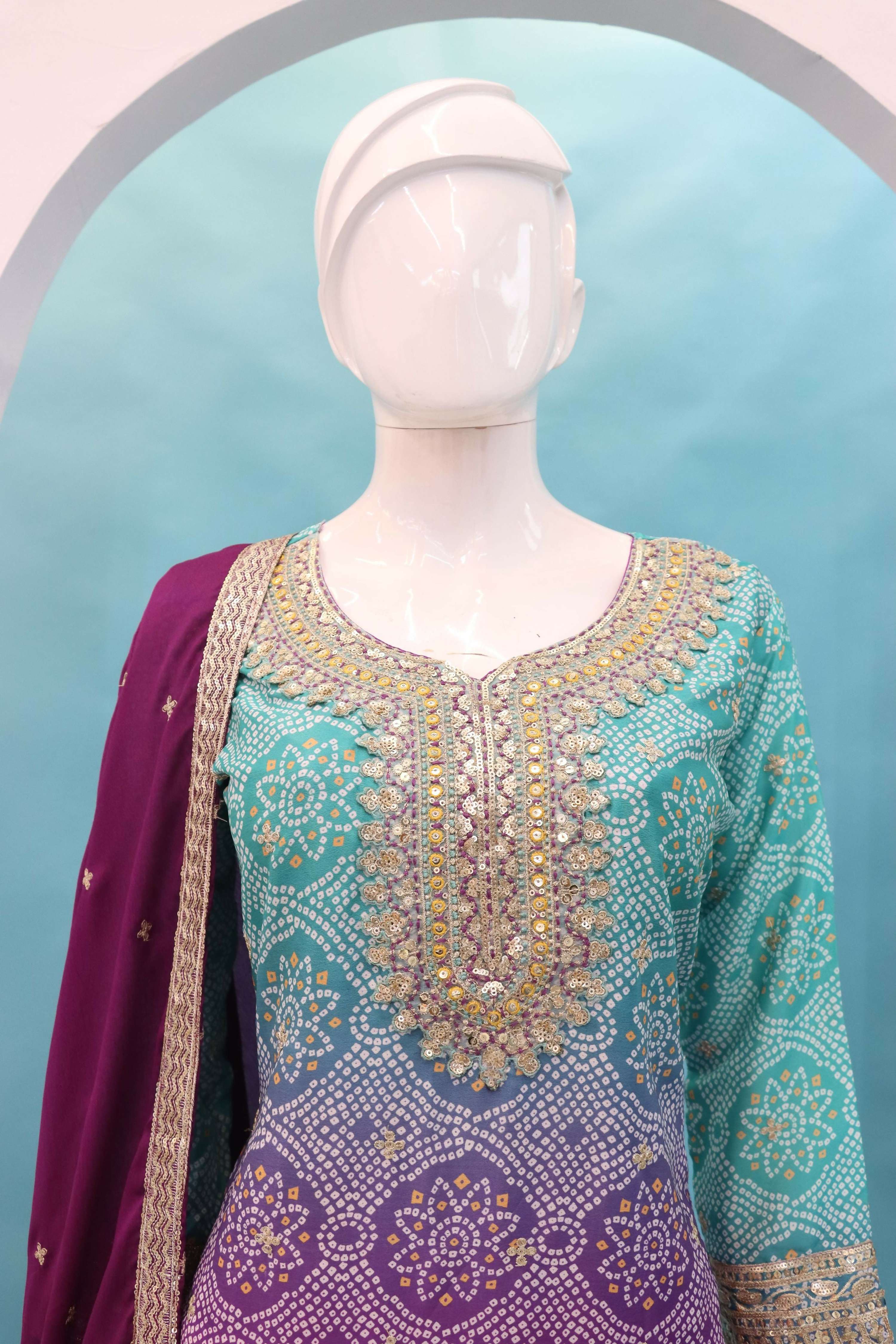 Anaita Purple Digital print with Embroidered Silk Stitched Plazo Suit - Distacart
