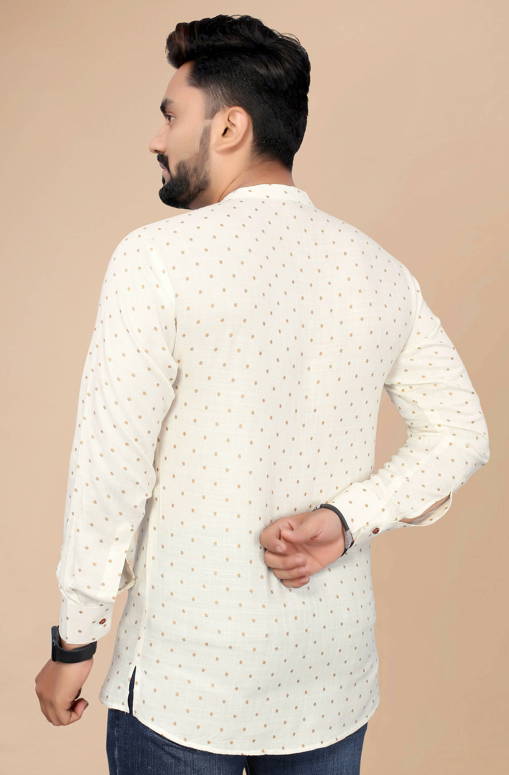 Mens Off White Viscose Foil Print Kurta - Mahotsav