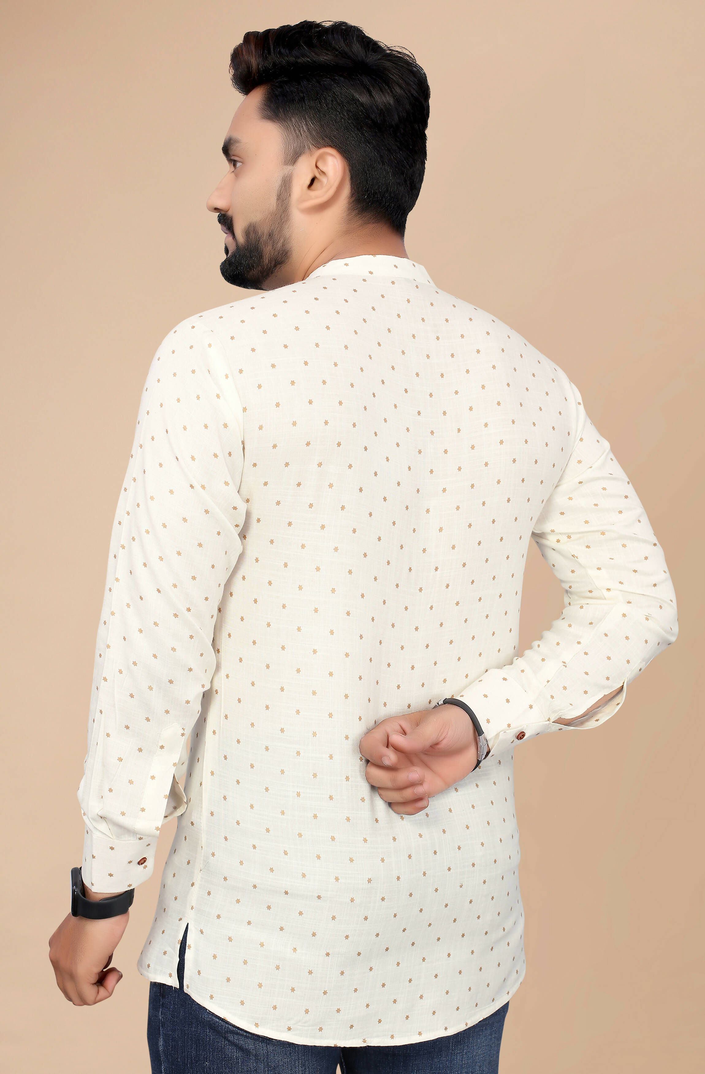 Mens Off White Viscose Foil Print Kurta - Mahotsav