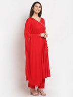Rudra Bazaar Red Anarkali Kurti & Pyjamas With Dupatta - Distacart