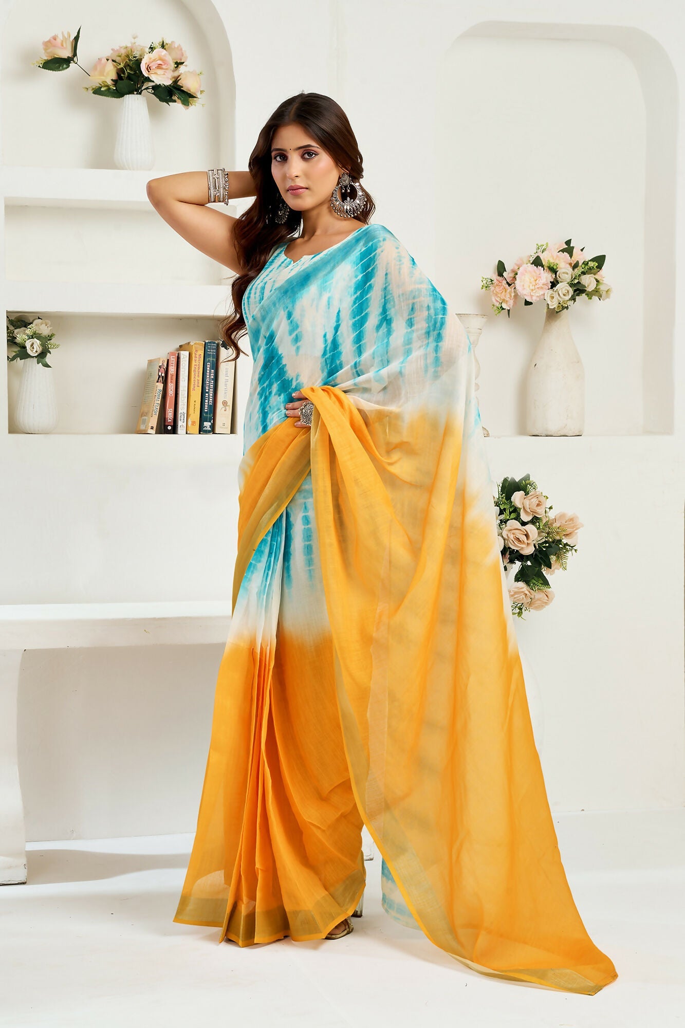 Vastranavya Multi Digital Printed Linen Ready To Wear Designer Saree with Unstitched Blouse - Distacart