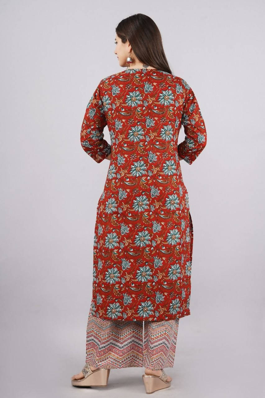 Vamika Printed Cotton Red Party Wear/Casual Wear Kurta Set/Suit - Distacart