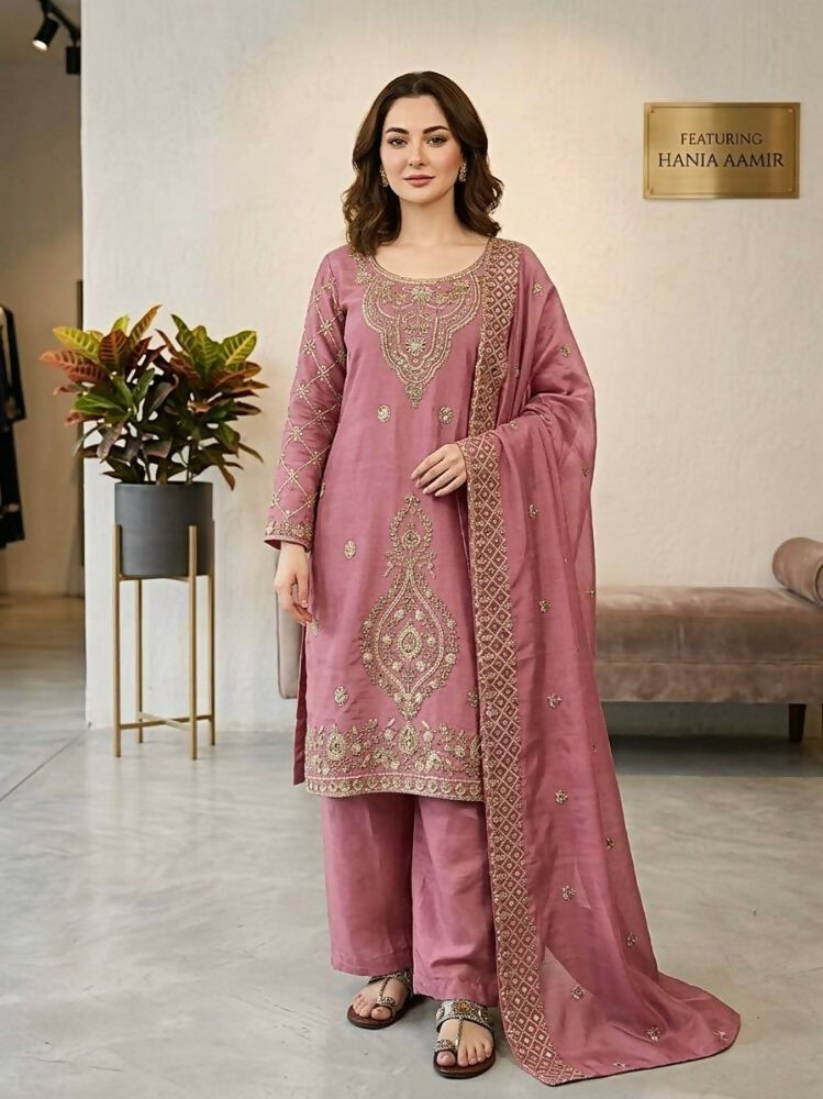 Teeya Creation Pink Color Gimmychu Silk Embroidery Work Wedding Wear Salwar Suit - Distacart