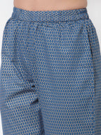 Myshka Women's Navy Blue Printed 3/4 Sleeve Cotton Round Neck Casual Kurta & Pant Set