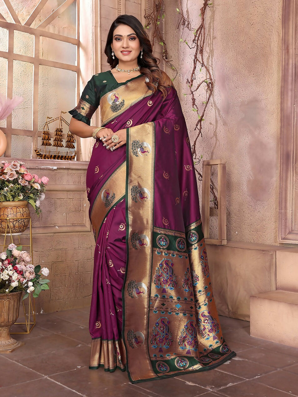 Joban Fashion Paithani Maroon Woven Soft Silk Saree - Distacart