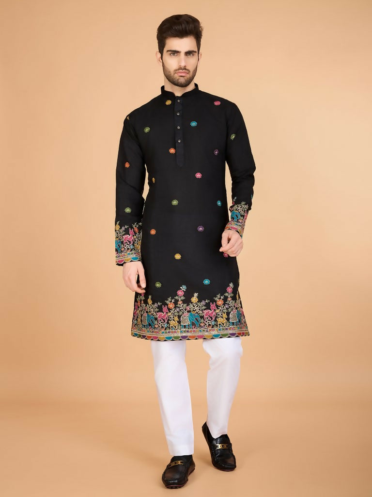 Vastranavya Black Exclusive Festival Wear Viscose Silk Thread & Sequence Embroidered Work Kurta