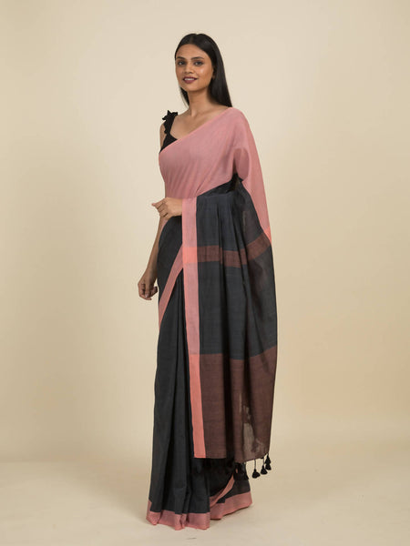 Suta Grey Peach-Coloured Pure Cotton Saree