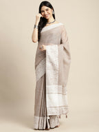 Shree Shyam Fashion Linen Beige Saree - Distacart