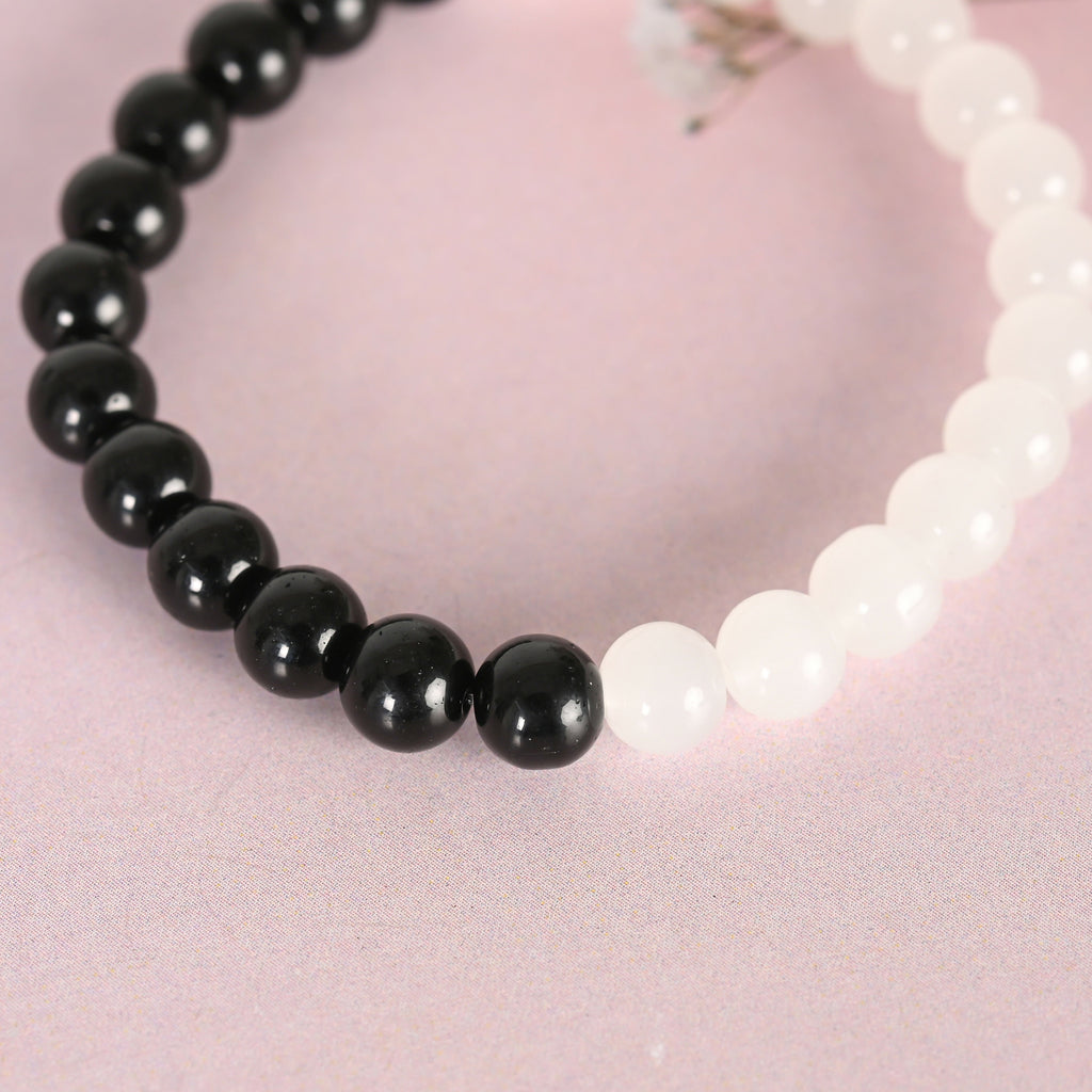 NVR Men & Women Black & White Marbel Crystal Elasticated Bracelet - Distacart