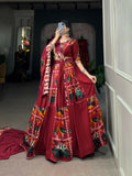 Vastranavya Navaratri Special Rayon with Printed Silk Lehenga with Stitched Choli - Mustard