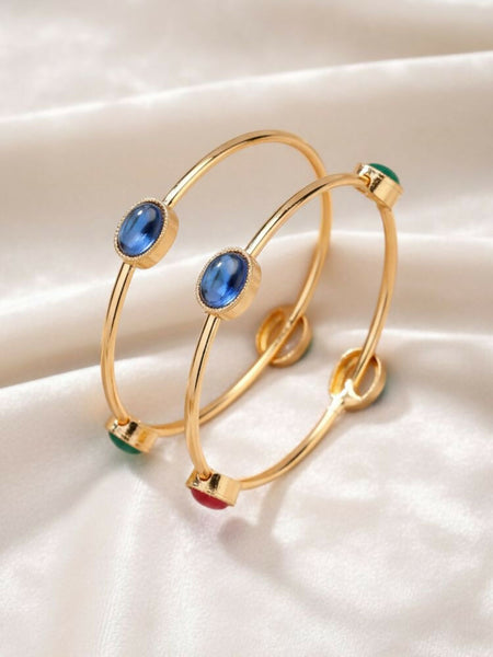NVR Women Set of 2 Gold Plated Artificial Stone Bangle