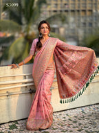 Pink Pashmina Silk Wevon Kashmiri Meenakari Designer Saree with Unstitched Blouse - Vandini