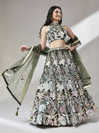 House of Panchhi Olive Net Sequinse Work Lehenga & Blouse with Dupatta