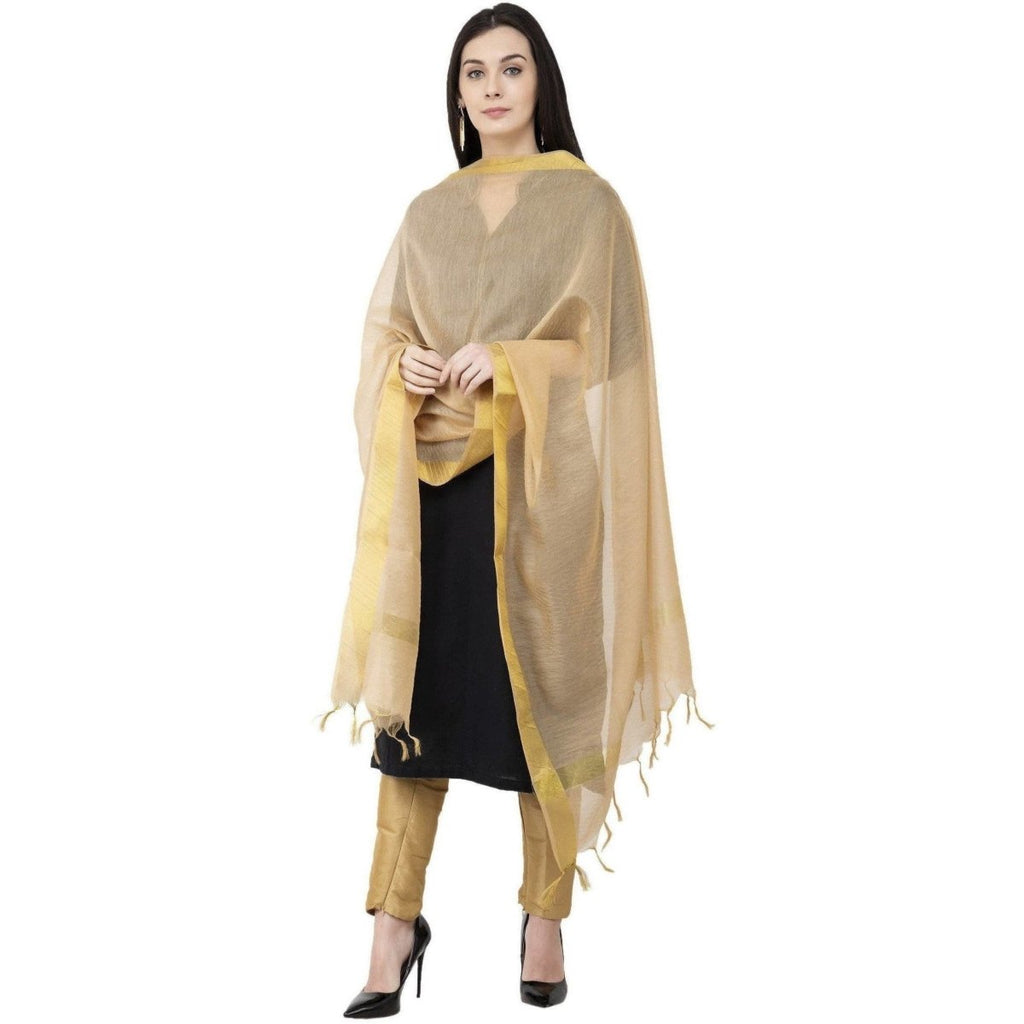 A R SILK Chanderi Chhoda Patta Regular Dupatta Golden Color Dupatta or Chunni