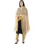 A R SILK Chanderi Chhoda Patta Regular Dupatta Golden Color Dupatta or Chunni